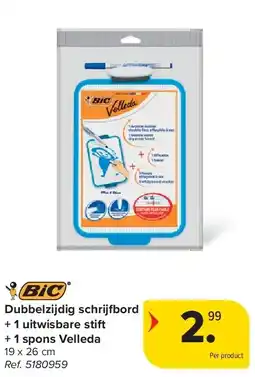 Carrefour Dubbelzijdig schrij ord + 1 uitwisbare stift + 1 spons Velleda aanbieding