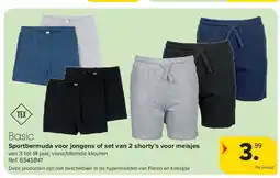 Carrefour Sportbermuda voor jongens of set van 2 shorty’s voor meisjes aanbieding