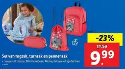 Lidl Set van rugzak, turnzak en pennenzak aanbieding