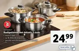 Lidl Silvercrest Kookpottenset met deksels, 3 stuks aanbieding