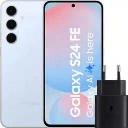 Coolblue Samsung Galaxy S24 FE 128GB Blauw 5G + Samsung Oplader 25 Watt Zwart aanbieding