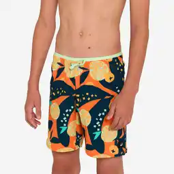 Decathlon Lange zwemshort voor jongens 100 Hotu oranje aanbieding