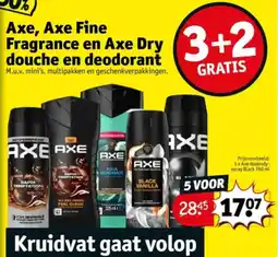 Kruidvat Axe, Axe Fine Fragrance en Axe Dry douche en deodorant aanbieding