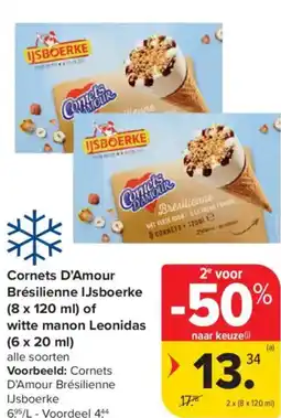 Carrefour Market Cornets D'Amour Brésilienne IJsboerke of witte manon Leonidas aanbieding