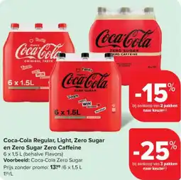 Carrefour Market Coca-Cola Regular, Light, Zero Sugar en Zero Sugar Zero Caffeine aanbieding