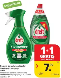 Carrefour Market Dreft Gamma handafwasmiddelen Quickwash en sprays aanbieding