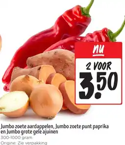 Jumbo Jumbo zoete aardappelen, Jumbo zoete punt paprika en Jumbo grote gele ajuinen aanbieding