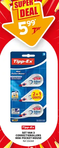 Trafic Tipp-ex set van 3 correctierollers mini pocket mouse aanbieding