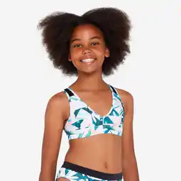 Decathlon Bikinitop voor surfen meisjes triangel bloemen Lily wit aanbieding