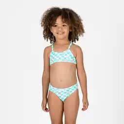 Decathlon Bikini voor surfen meisjes gekruiste bandjes bloemen Boni groen en wit aanbieding