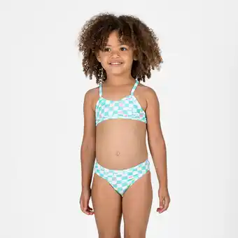 Decathlon Bikini voor surfen meisjes gekruiste bandjes bloemen Boni groen en wit aanbieding