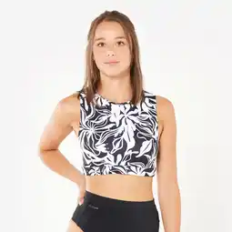 Decathlon Bikinitop voor surfen dames high-neck Carla zwart wit aanbieding