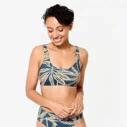 Decathlon Bikinitop voor surfen dames Aurely palmer wit aanbieding