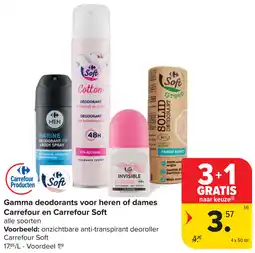 Carrefour Market Gamma deodorants voor heren of dames Carrefour en Carrefour Soft aanbieding