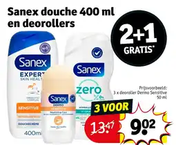 Kruidvat Sanex douche 400 ml en deorollers aanbieding