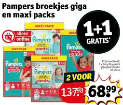 Kruidvat Pampers broekjes giga en maxi packs aanbieding