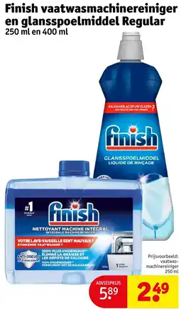 Kruidvat Finish vaatwasmachinereiniger en glansspoelmiddel Regular aanbieding