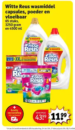 Kruidvat Witte Reus wasmiddel capsules, poeder en vloeibaar aanbieding