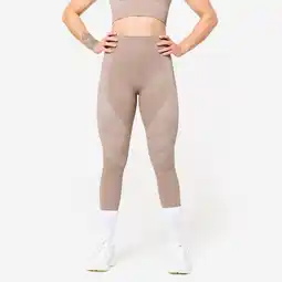 Decathlon Naadloze fitnesslegging met hoge taille en smartphonezak voor dames bruin aanbieding