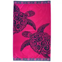 Decathlon Strandlaken Badstof Velours Jacquard Roze 100x175 470g/m² - Fuchsia Turtle aanbieding