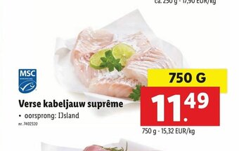 Lidl Verse kabeljauw supreme 750g aanbieding