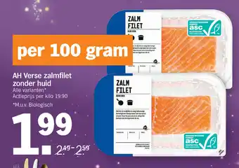 Albert Heijn Verse zalmfilet zonder huid 100g aanbieding