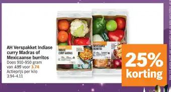 Albert Heijn Verspakket Indiase curry Madras of Mexicaanse burritos 910-950g aanbieding