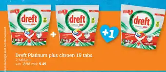 Albert Heijn Dreft Platinum plus citroen 19 tabs aanbieding