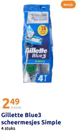 Action Gillette Blue3 scheermesjes Simple aanbieding