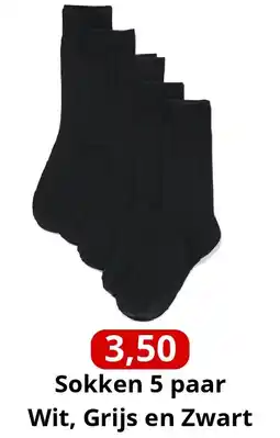 NH Market Sokken 5 paar Wit, Grijs en Zwart aanbieding