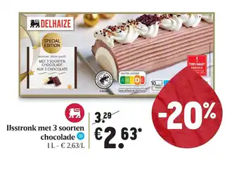 Delhaize IJsstronk met 3 soorten chocolade 1L aanbieding