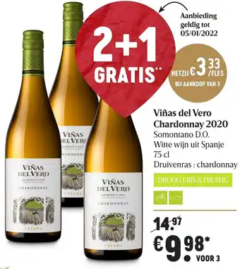 Delhaize Vinas del Vero Chardonnay 2020 75cl aanbieding
