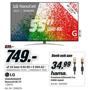 MediaMarkt LG 55NANO886PB Nanocell 4K-TV aanbieding