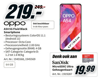 MediaMarkt Oppo A54 5G Fluid Black Smartphone aanbieding