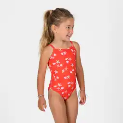 Decathlon Badpak voor peuters / meisjes rood met schelpenmotief aanbieding