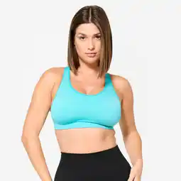 Decathlon Naadloze sportbeha met racerback voor dames gemiddelde ondersteuning turquoise aanbieding
