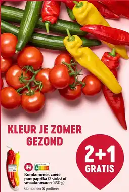 Delhaize Komkommer, zoete puntpaprika of smaaktomaten aanbieding