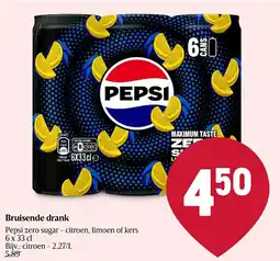 Delhaize Pepsi zero sugar citroen, limoen of kers Bruisende drank aanbieding