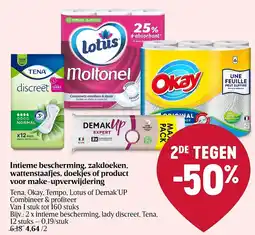 Delhaize Intieme bescherming, zakdoeken, wattenstaafjes, doekjes of product voor make-upverwijdering aanbieding