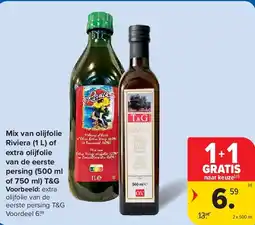 Carrefour Mix van olijfolie Riviera (1 L) of extra olijfolie van de eerste persing (500 ml of 750 ml) T&G aanbieding