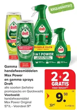 Carrefour Gamma handafwasmiddelen Max Power en gamma sprays Dreft aanbieding