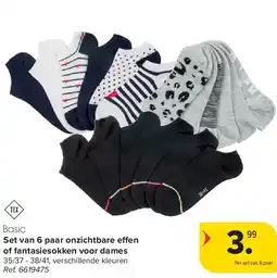 Carrefour Set van 6 paar onzichtbare effen of fantasiesokken voor dames aanbieding