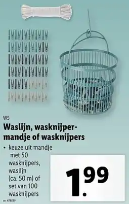 Lidl W5 Waslijn, Wasknijpermandje of Wasknijpers aanbieding