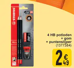 Cora Stabilo 4 HB potloden + gom + puntenslijper aanbieding