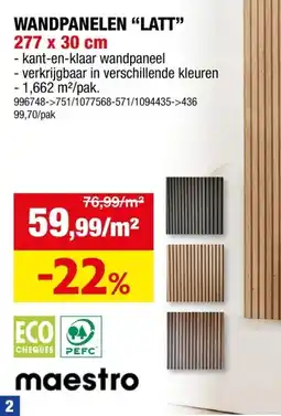 Hubo Latt wandpaneel met 7 latjes 277x30 cm 1,66m² matte black/castle oak 2 stuks aanbieding