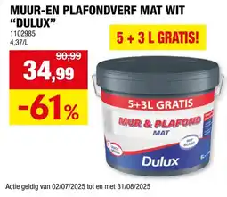 Hubo Dulux muur- en plafondverf mat 8l wit aanbieding