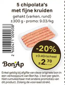 Bon Ap 5 chipolata's met fijne kruiden aanbieding