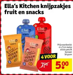 Kruidvat Ella’s Kitchen knijpzakjes fruit en snacks aanbieding
