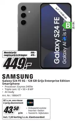 MediaMarkt Samsung Galaxy S24 FE 5G 128 GB Grijs Enterprise Edition Smartphone aanbieding
