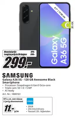 MediaMarkt Samsung Galaxy A36 5G 128 GB Awesome Black Smartphone aanbieding